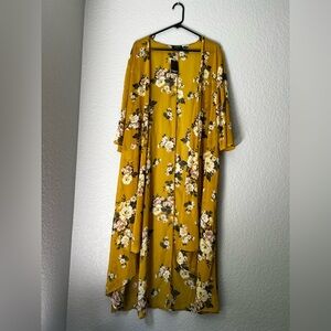 Torrid NEW Floral Print Hi-Low Maxi Kimono Yellow Green Cami Slip Sz 1/2